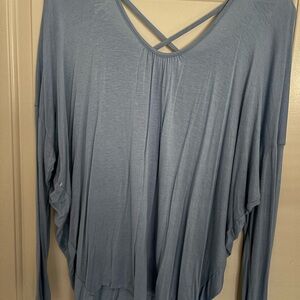 Alya Light Blue Long Sleeve Top with Crisscross Back